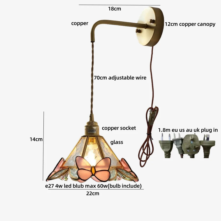 DecorBites™ Butterfly Glass Wall Light Fixture LED Wire Adjustable Lamp