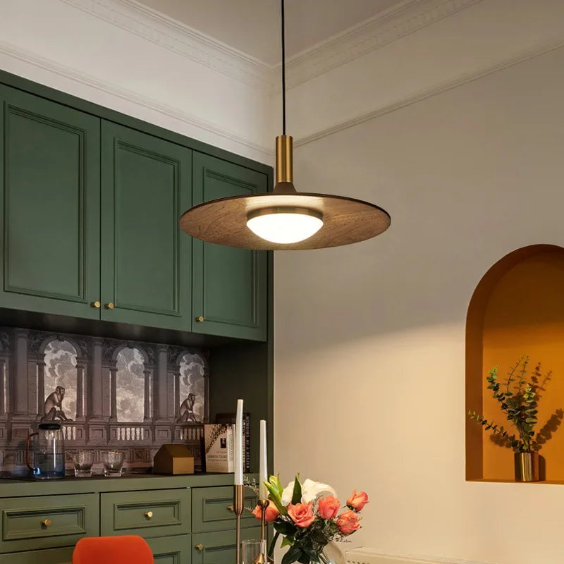 DecorBites™ Flying Saucer Solid Wood Chandelier for Restaurant, Bedroom, Cafe - Nordic Copper