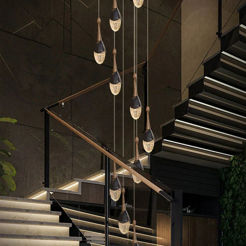 DecorBites™ Gold LED Staircase Chandelier | Luxury Large Living Room Pendant Lamp