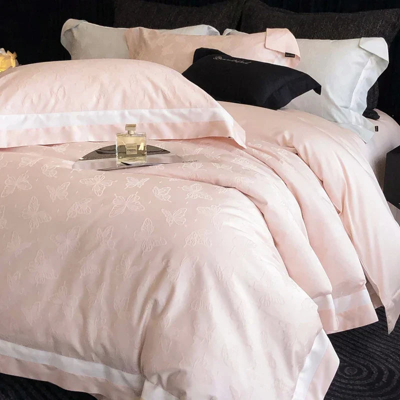 DecorBites™ Butterfly Jacquard Bedding Set - 4Pcs Brushed Lyocell Cotton Duvet Cover & Sheet