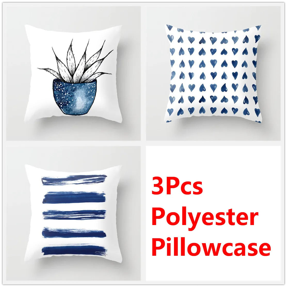 DecorBites™ Blue Ink Flower Cushion Cover Set - Nordic Style Sofa Pillowcase Trio for Home Decoration
