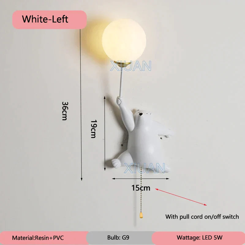 DecorBites™ Blue Pink Bear Wall Lamp for Kids Bedroom, 3D Moon Lighting, G9 Bulb