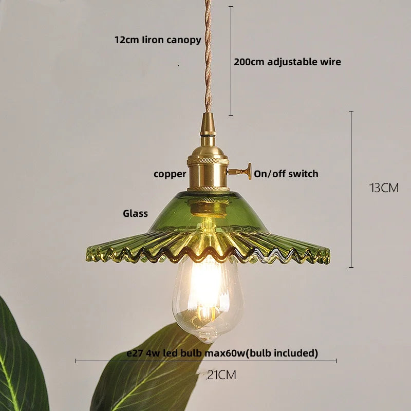 DecorBites™ Green Glass LED Pendant Light: Nordic Modern Hanging Lamp for Bedroom Dining Room