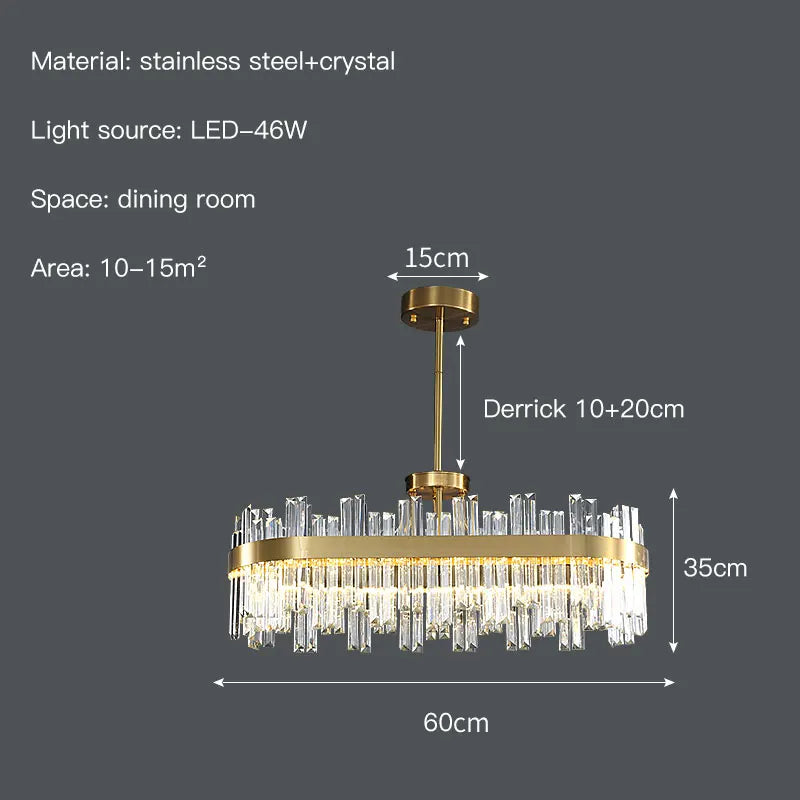 DecorBites™ Crystal Ceiling Chandelier: Nordic Light Luxury Round Villa Pendant for Living & Dining Rooms