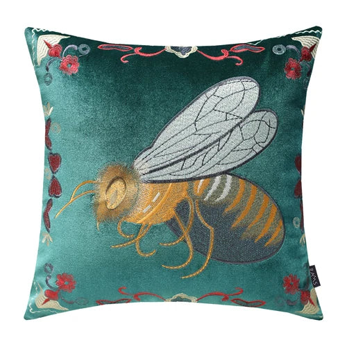 DecorBites™ Bee Embroidery Cushion Cover - Exquisite Animal Design for Sofa Decor