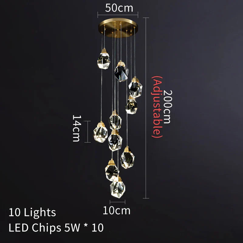 DecorBites™ Crystal Chandelier Staircase Pendant Lamp LED Lighting Fixture for Living Room