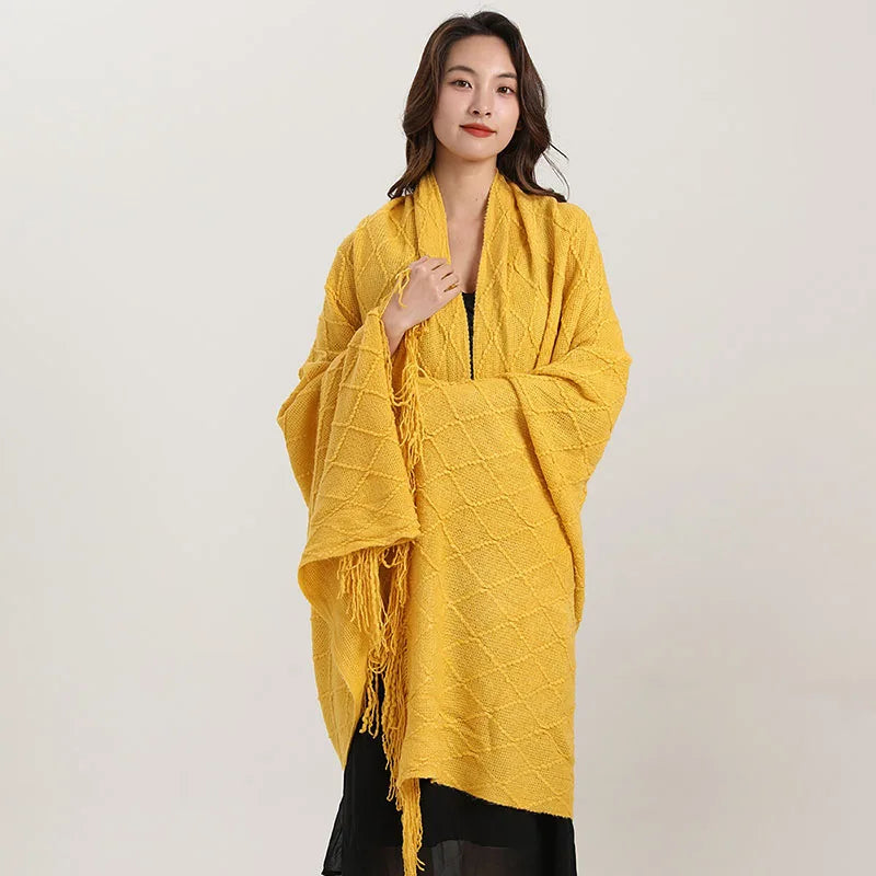 DecorBites™ Knitted Diamond Blanket: Versatile Solid Shawl for Home, Office, Travel