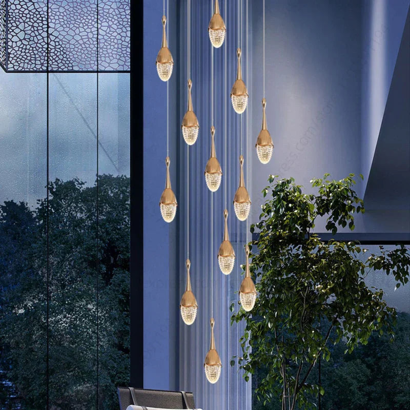 DecorBites™ Gold LED Staircase Chandelier | Luxury Large Living Room Pendant Lamp