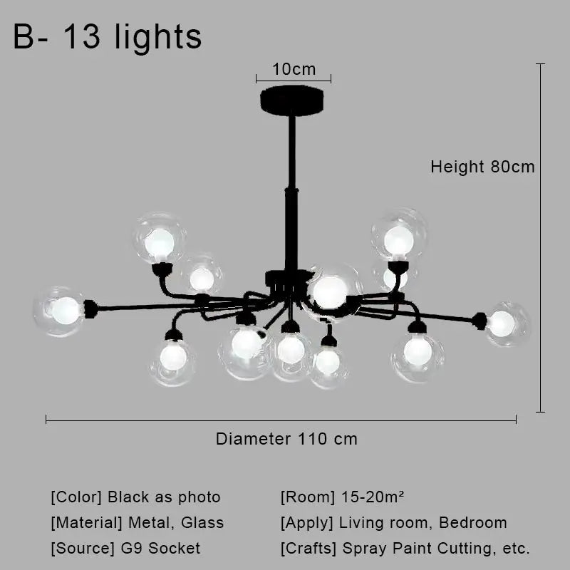 DecorBites™ Glass Ball Pendant Chandelier for Living Room Bedroom Dining Room