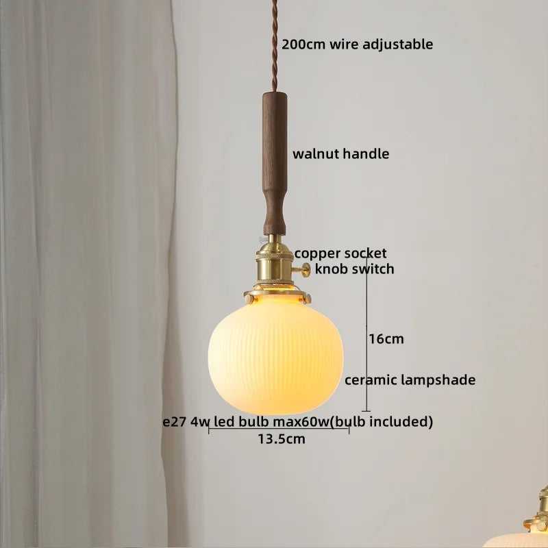 DecorBites™ Ceramic Walnut Copper LED Pendant Light Chandelier for Bedroom Living Room