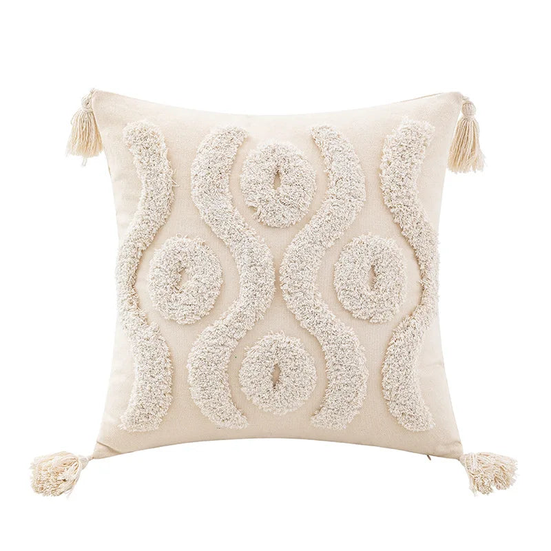 DecorBites™ Geometric Tufted Cushion Cover Beige Patchwork Pillow Covers Wabi-sabi Style