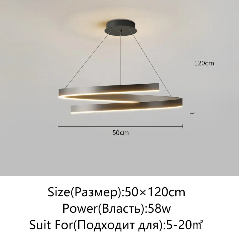 DecorBites™ Black/White Spiral Chandelier for Living Dining Kitchen. Trendy Round Indoor Lighting Fixture.