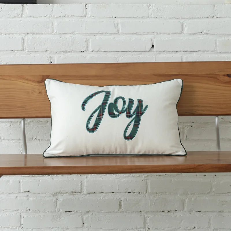 DecorBites™ Christmas Plaid Cotton Canvas Cushion Cover with Snowflake Embroidery