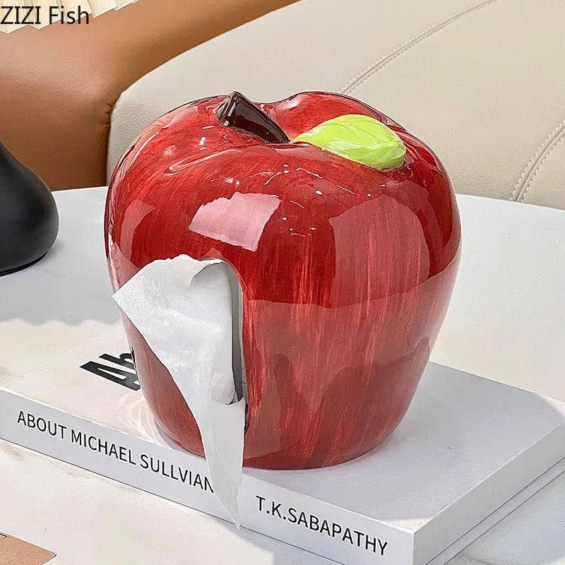 DecorBites™ Apple Shape Ceramic Tissue Box - Coffee Table Desk Decoration