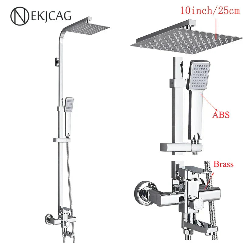 DecorBites™ Black Stainless Steel Shower Faucet Set with Waterfall Outlet - Chrome Bathtub Tap