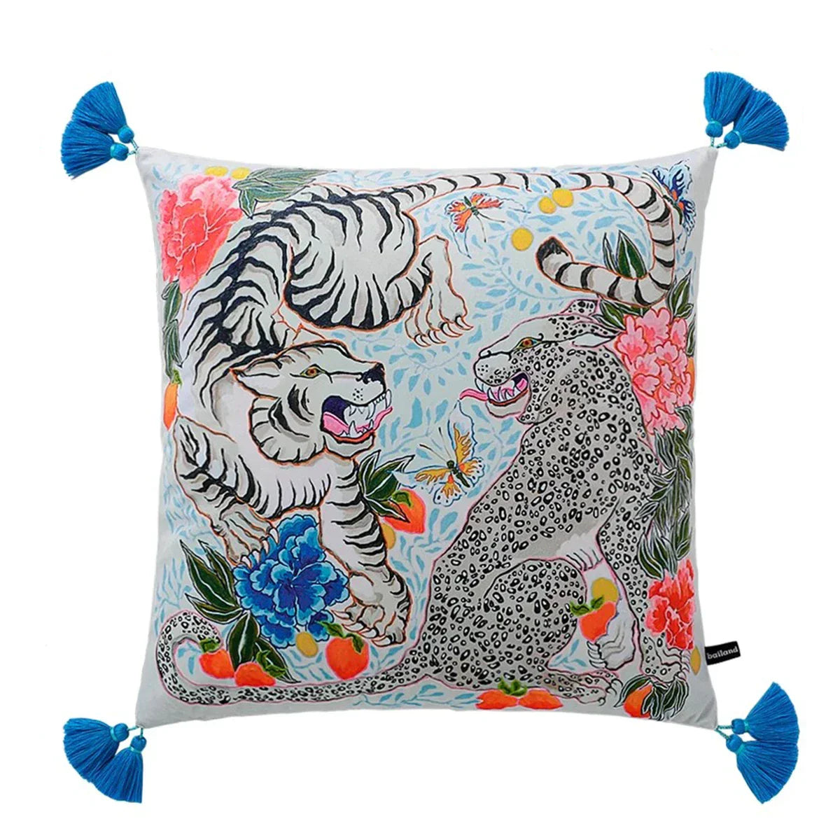 DecorBites™ Chinoiserie Zebra & Peonies Cushion Cover with Tassels