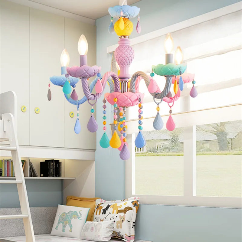 DecorBites™ Crystal Chandelier Modern Macaron Color Children Room Luminaire