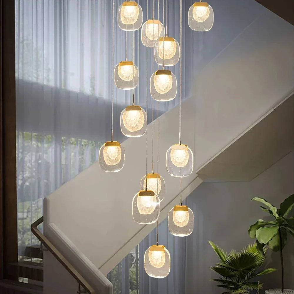 DecorBites™ Gold Crystal Staircase Chandelier: Luxury Indoor Lighting for Dining Room & Hallway