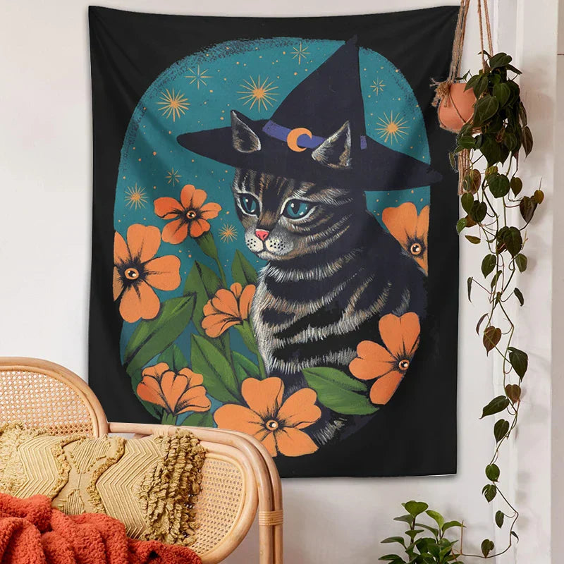 DecorBites™ Cat Tapestry Wall Hanging: Cute Witchcraft Decor for Home, Bedroom, Dorm