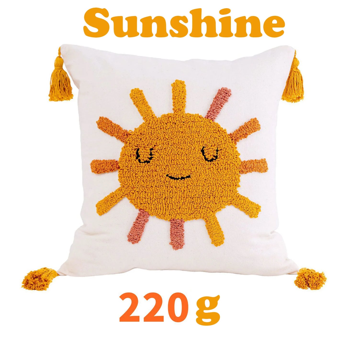 DecorBites™ Boho Yellow Rainbow Star Moon Tassel Cushion Cover 45x45cm