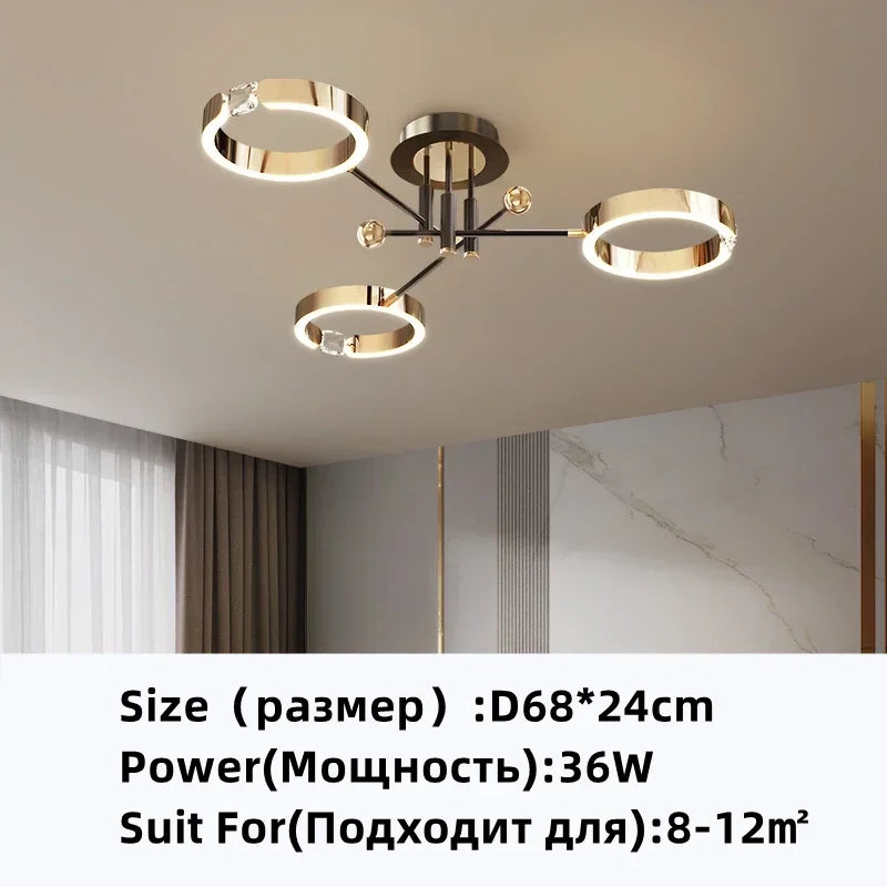 DecorBites™ Gold Plated Chandelier with Remote Control, Crystals Decoration for Living Room