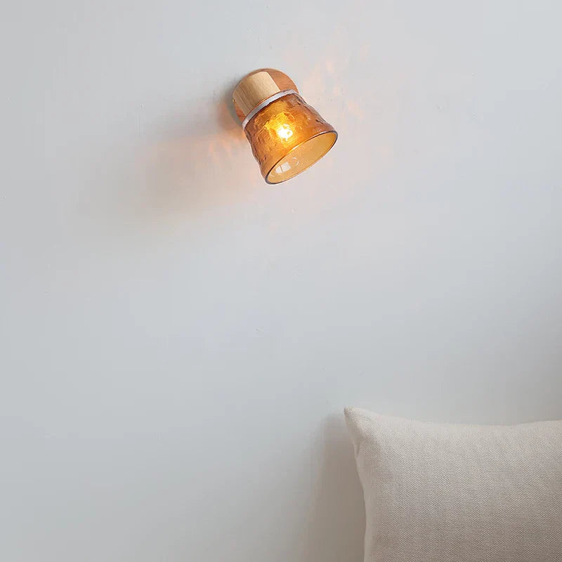 DecorBites™ Amber Glass LED Wall Sconce with Pull Chain Switch, Nordic Modern Wood Stair Light