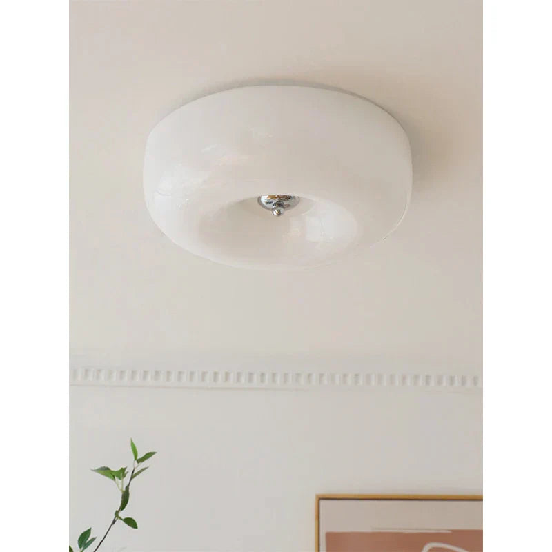 DecorBites™ Cream Bauhaus Style Ceiling Lamp for Bedroom with Medieval French Glass
