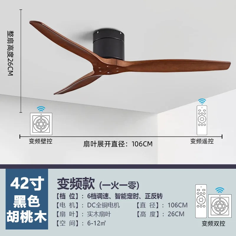 DecorBites™ 52 Inch Brushed Luxury Ceiling Fan with DC Motor, 3 Wood Blades, Remote Control