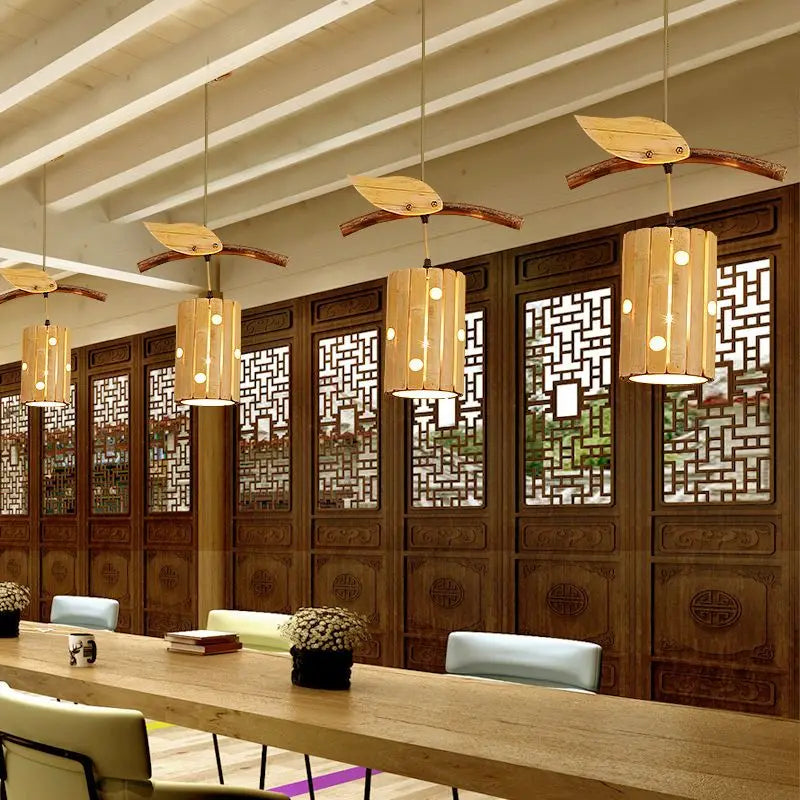 DecorBites™ Bamboo Art Chandelier: Retro Korean Living Room Lights for Tea House & Restaurant