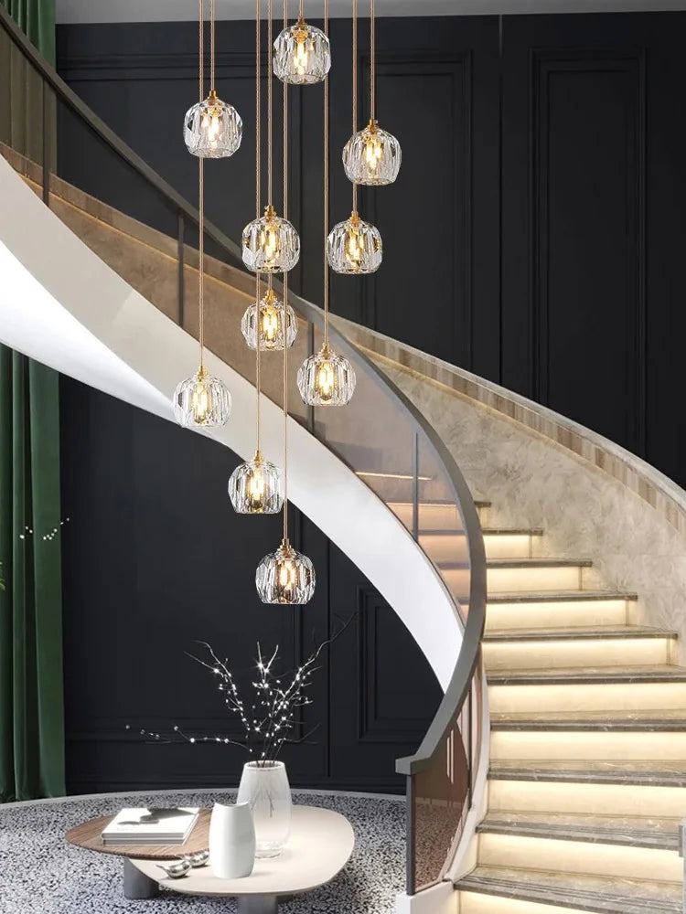 DecorBites™ Crystal Stainless Steel Staircase LED Chandelier for Modern Luxury Interiors
