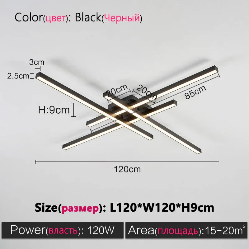 DecorBites™ Black Chandelier LED Ceiling Lamp: Nordic Minimalist Square Bedroom Living Room Lighting