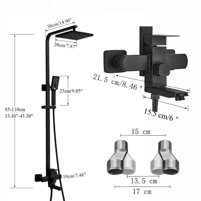 DecorBites™ Black Stainless Steel Shower Faucet Set with Waterfall Outlet - Chrome Bathtub Tap