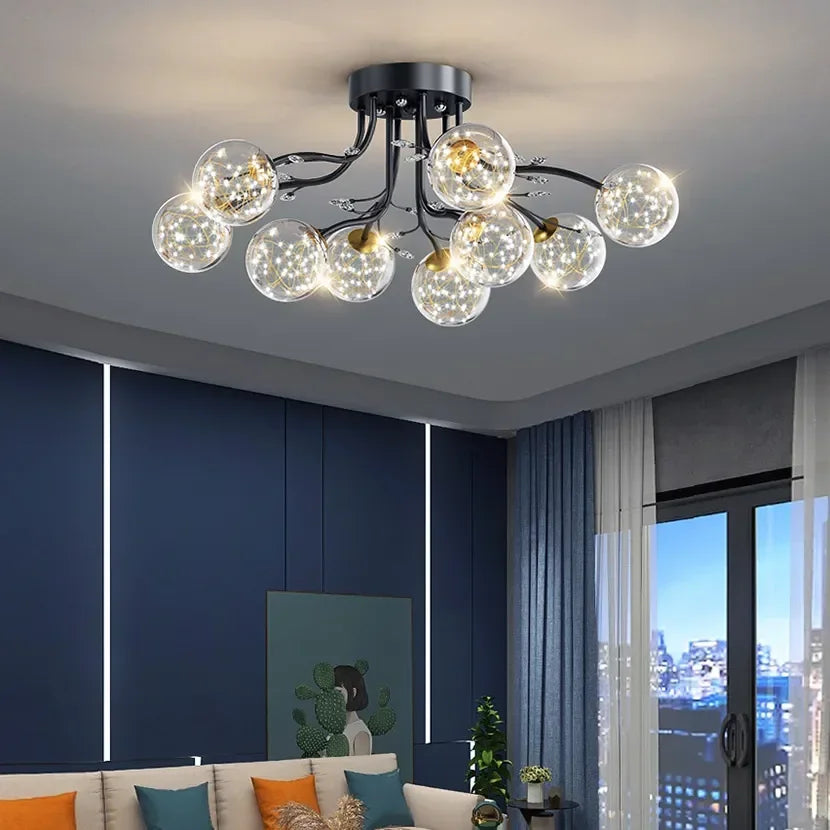 DecorBites™ Black Gold Chandelier with Clear Star Glass Ball Pendant Lights
