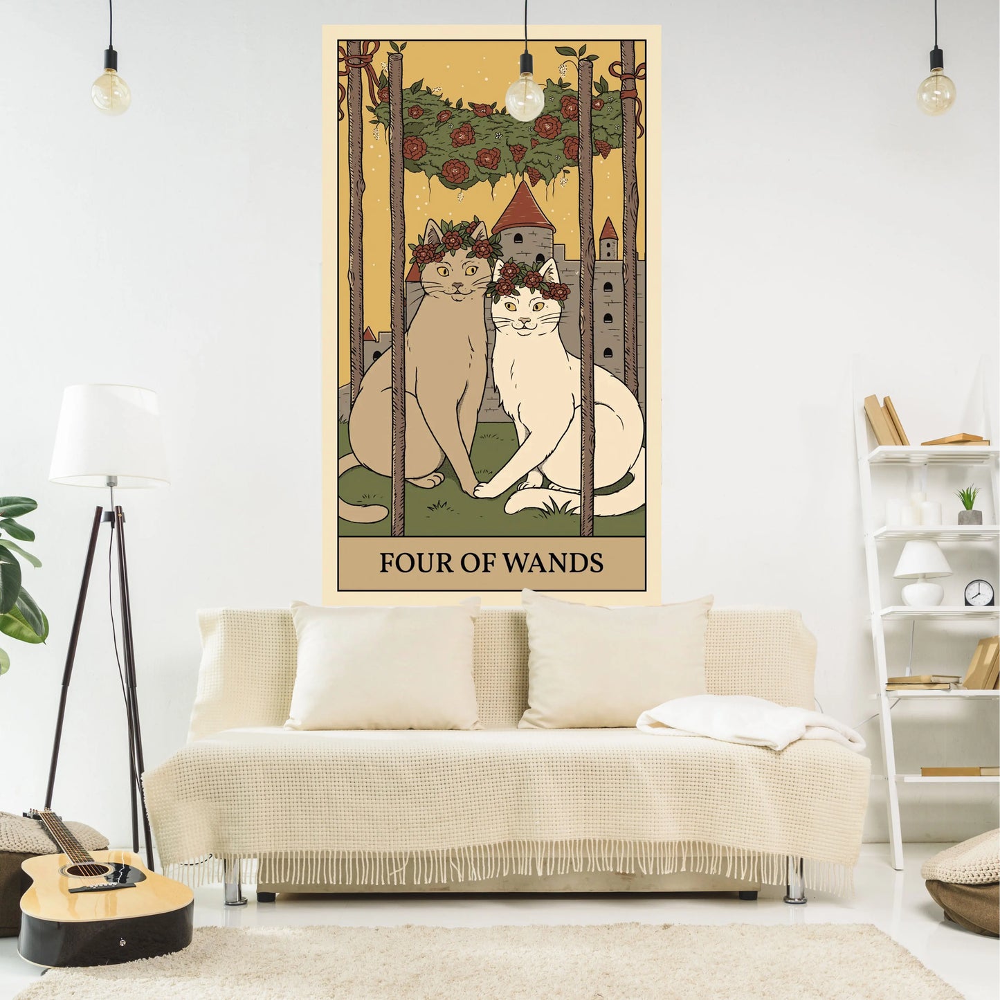 DecorBites™ Cat Tapestry Wall Hanging Tarot Black White Psychedelic Love Star Home Decor