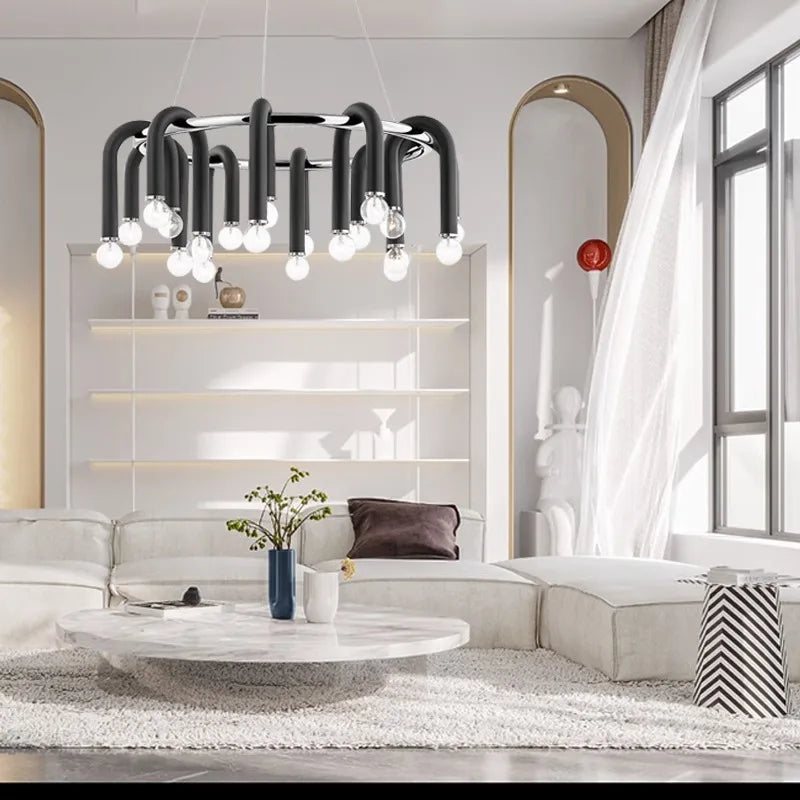 DecorBites™ LED Tube Chandelier Lighting High Ceiling Lustre Hanging Lamps for Home Deco