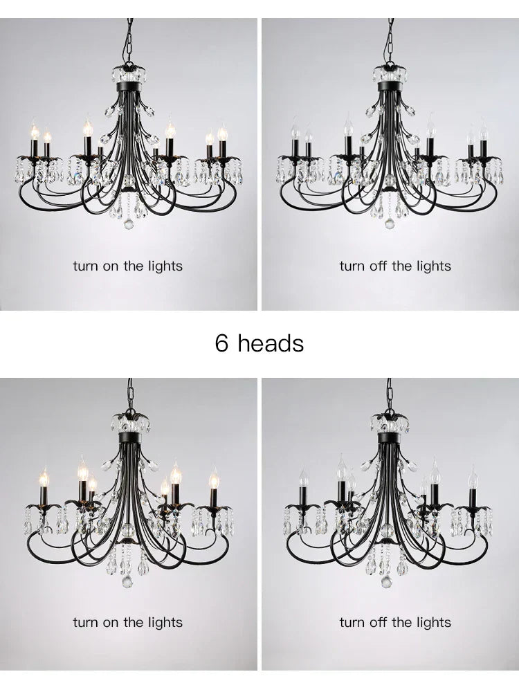 DecorBites™ Crystal Chandelier: Modern Black E14 Candle Pendent Lamp for Living Room