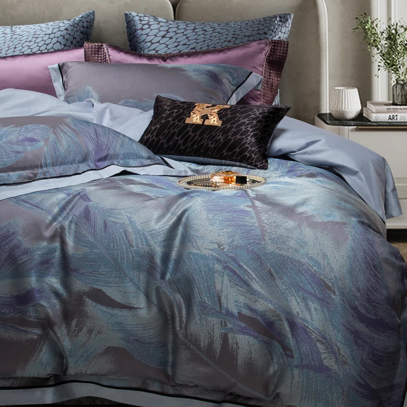 DecorBites™ 1500TC Jacquard Egyptian Cotton Bedding Set: Queen King Linens, Duvet Cover, Sheets
