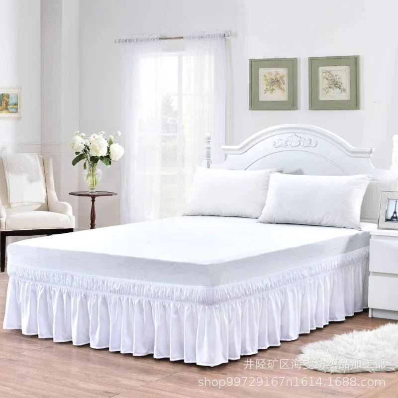 DecorBites™ Elastic Bed Skirt - Soft Wrap Around Ruffles - Fade Resistant Solid Color