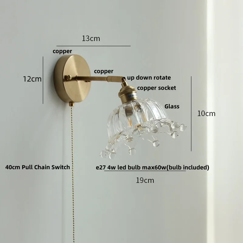 DecorBites™ Crown Glass LED Wall Lights Brass Switch Stair Fixtures