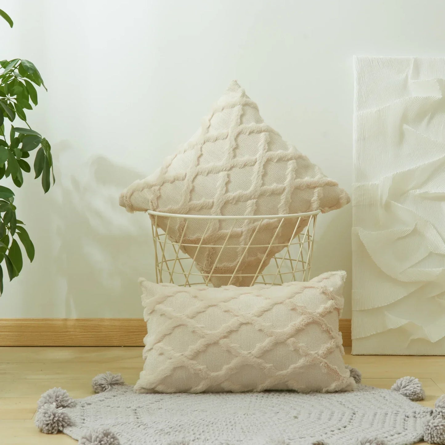 DecorBites™ Diamond Solid Embroidery Cushion Cover for Modern Home Decor