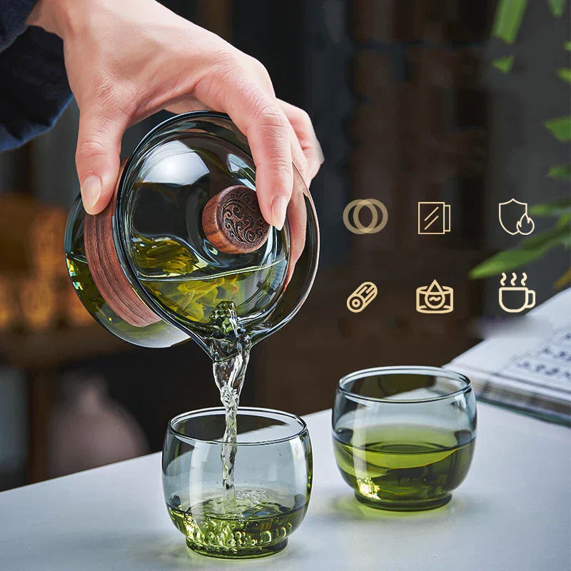 DecorBites™ Glass Tureen Teapot Cover Bowl Puer Oolong Kung Fu Tea Set