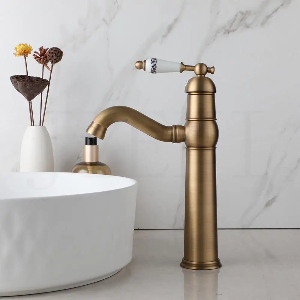 DecorBites™ Antique Brass Swivel Bathroom Faucet Mixer Tap with Single Handle