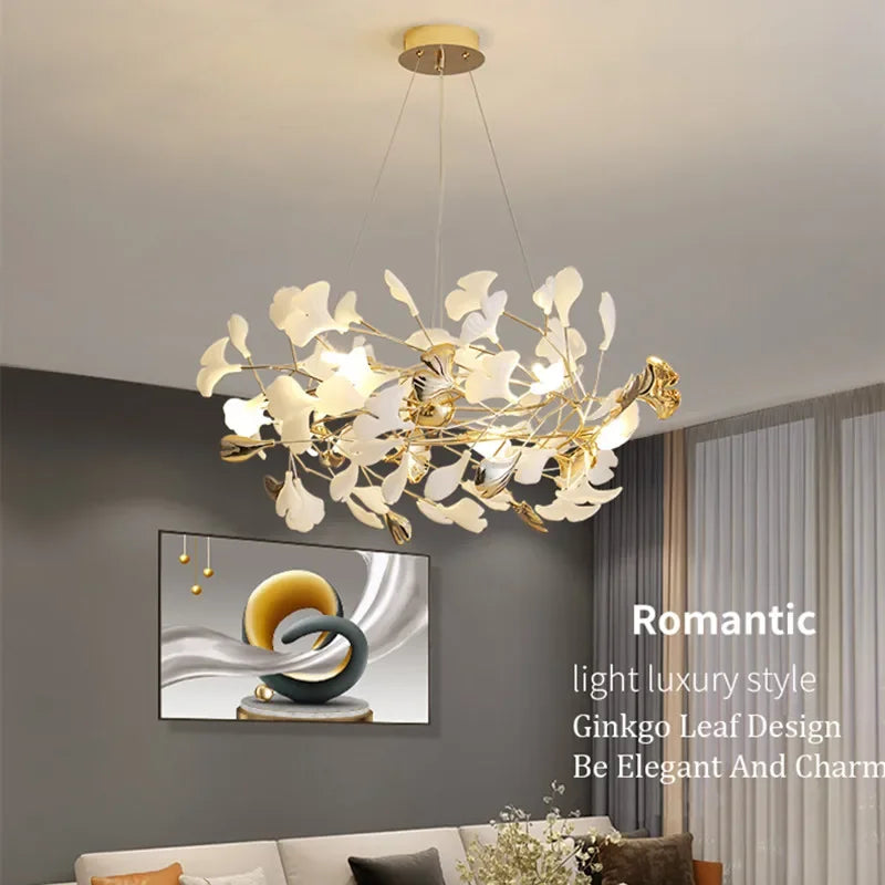 DecorBites™ Ginkgo Leaf Pendant Chandelier for Nordic Romantic Living Room Decor