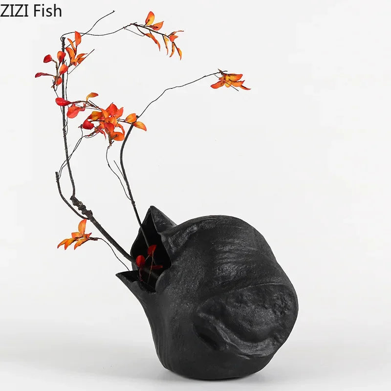 DecorBites™ Black Vase Abstract Artwork Flowers Pots Desk Decoration Aesthetic Décor