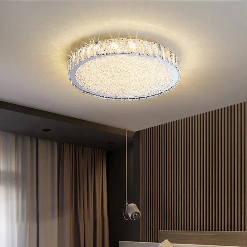 DecorBites™ Crystal LED Ceiling Lamp: Luxury Golden Glossy Lighting Fixture for Living Room