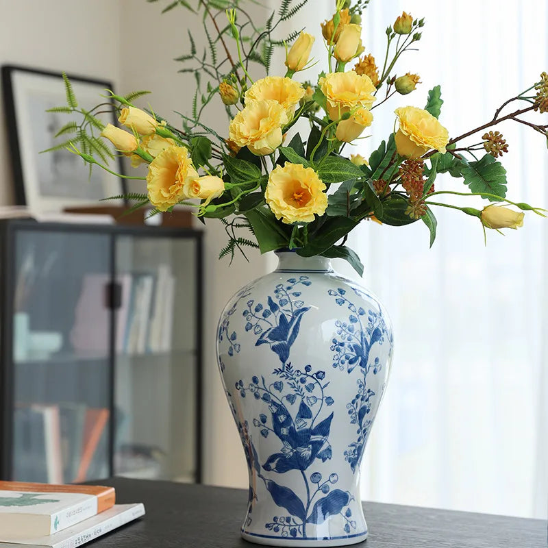 DecorBites™ Blue White Porcelain Vase Retro Floral Arrangement Home Decor Ceramic Handicraft