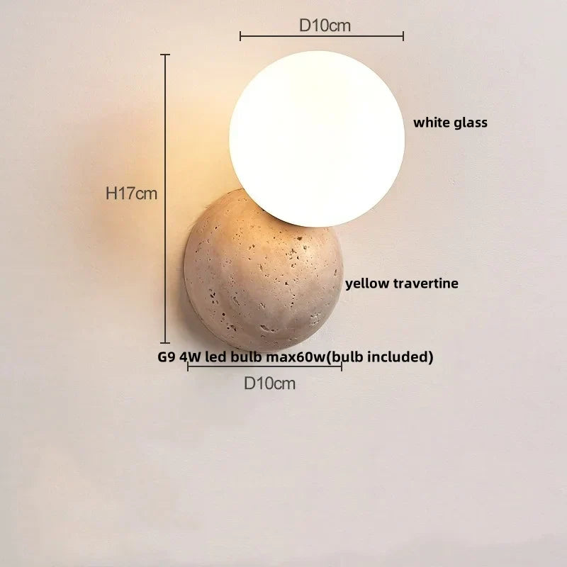 DecorBites™ Yellow Travertine LED Wall Sconce with Nordic Modern Glass Design