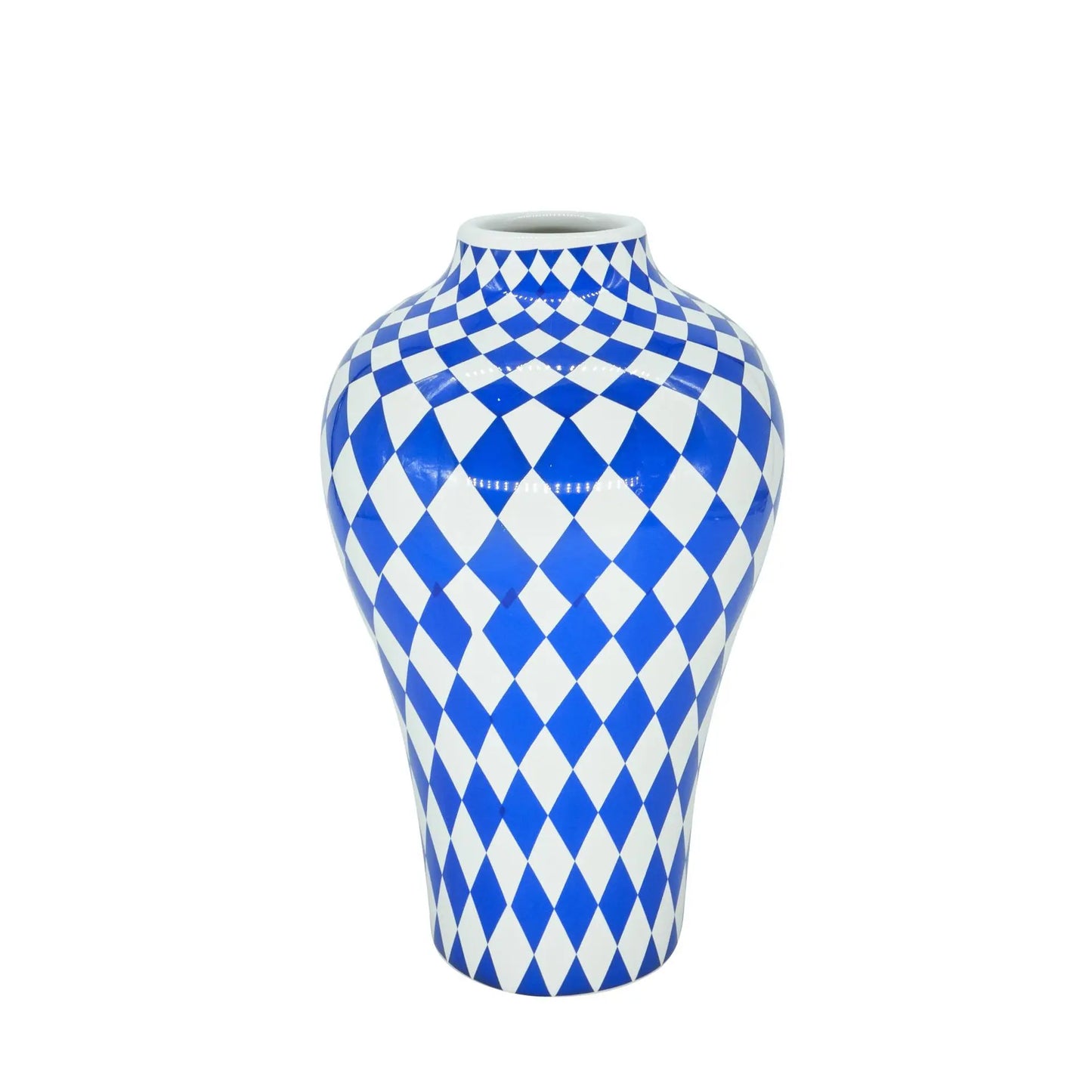 DecorBites™ Blue Geometric Quilted Ceramic Vase - Polka Dots Pattern - Home Decor Craft