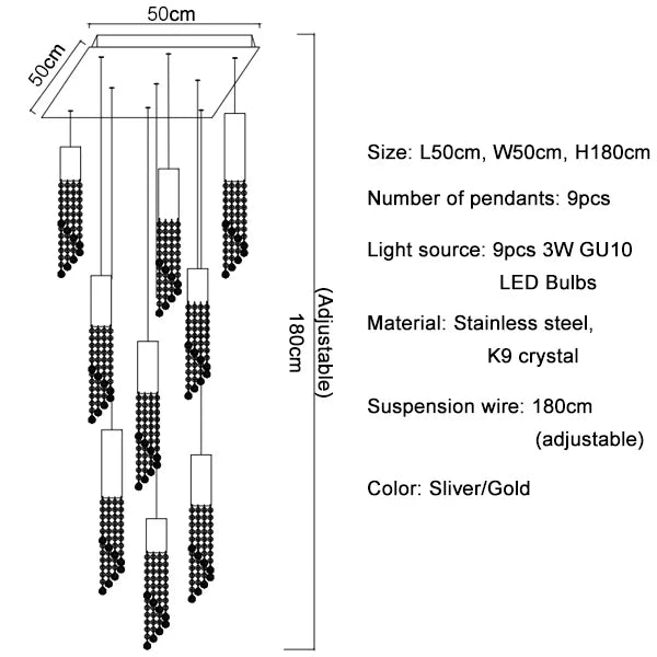 DecorBites™ Crystal Staircase Chandelier: Modern LED Lighting for Living Room, Hall, or Loft