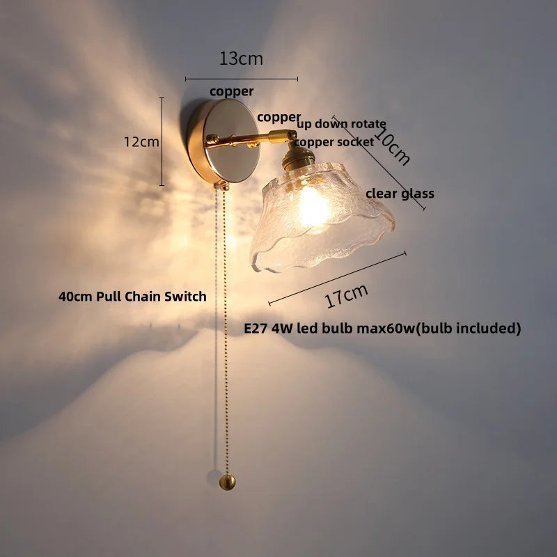 DecorBites™ Glass Base LED Wall Sconce, Pull Chain Switch, Modern Rotate Stair Light
